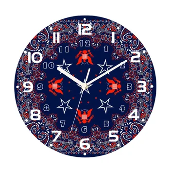 Patriotic Roșu Vulturul Albastru și Stele Paisley Bandană Model de Ceas de Perete pentru Camera de zi Elegantă de Frontieră Ornate ceasuri de Perete Art Decor
