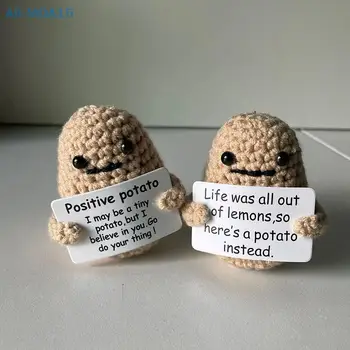 Amuzant Cartofi Drăguț Lână De Tricotat Papusa Cu Pozitiv Card De Pozitivitate Afirmare Carduri Tricotate