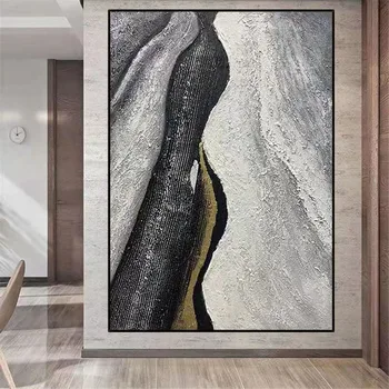 Nordic mână-pictat ulei abstracte pictura ulei gros textura aur negru gri alb panza tablou living decor pictura arta