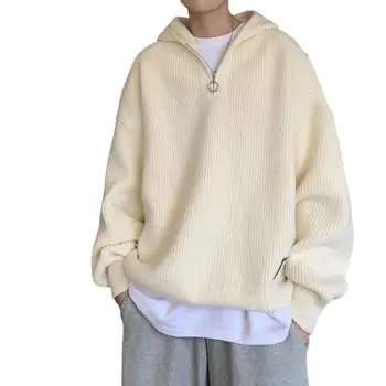 Bărbați pulover Pulover cu Fermoar Placket Design cu Glugă Liber Țină de Cald Iarna Toamna Pulover moletom masculinos