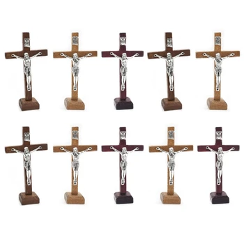 10buc în Picioare Crucifix Biserici de Lemn Decor cu Stand de Bază de Masă Ornamente pentru Festivaluri Religioase M6CE