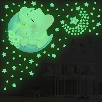 Stele Luminoase Moon Bear Perete Autocolant Pentru Copil De Cameră Decor Ursul Desene Animate Stralucitoare Autocolant Dormitor Copil Stele Fluorescente În Întuneric