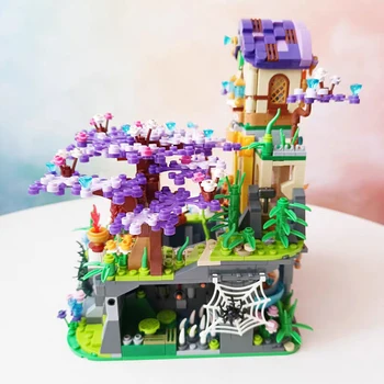 Jucărie pentru Copii de Pădure de pe malul Lacului Cabană de Flori și Barca Creative Building Cadou Model 3D DIY Mini Blocuri Caramizi de constructie