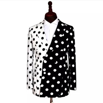 Mare Polka Dot Costume Barbati Personalizate-a Făcut Negru de Fildeș Culoare de Potrivire Purta Haina de Nunta Mirele a Atins Rever Slim Jacket 1 Bucata Geaca