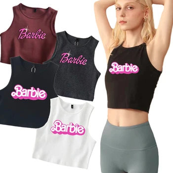 Sexy Barbie Doamnelor fără Mâneci Culturilor Sus Kawaii Desene animate Casual Fete Bretele Tricouri Vesta Y2K Moda Femei Subțire Scurt Topuri Rezervor