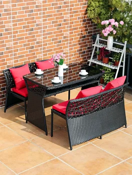 Balcon scaun rattan, grădină în aer liber, rezistent la apa, protectie solara spătar de scaun, curtea de stocare de masă și scaun