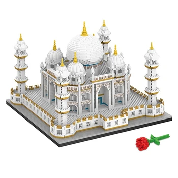 Wold Arhitectura Celebru Taj Mahal Palace Model De Bloc Street View Cu Flori De Trandafir Decor Jucărie Puzzle Caramida Pentru Copii Cadouri
