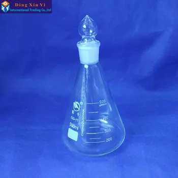 500ML 1 BUC Pahar conic cu capac Pahar Erlenmeyer de sticlă triunghi flaconul pentru laborator