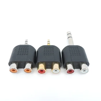 1x 1/4 inch Audio de 3,5 mm 6.5 mm 6,35 mm Male Plug Cu 2 Dual Rca Feminin Jack plug Y Splitter stereo Conector Convertor AV Adapter