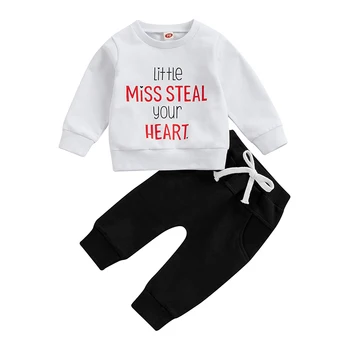Copilul Ziua Îndrăgostiților Tinutele Scrisori de Imprimare Maneca Lunga Echipajul Gât Tricoul cu Talie Elastic pantaloni de Trening Fata Îmbrăcăminte Set