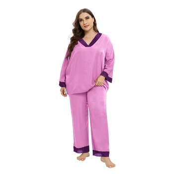 Pijamale noi Plus Dimensiune haine de casă de Culoare Solidă Seturi de Pijama Femei 2 Piese Maneca Lunga, Pijamale pentru Femei Costum de Haine de Acasă