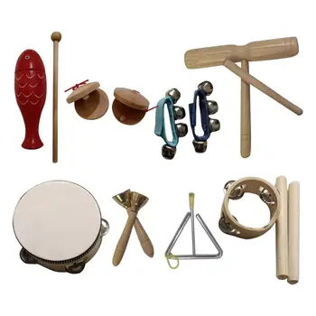 9Pcs din Lemn, Instrumente Muzicale Set pentru Baieti, Fete Varsta 3 la 10 Cadou de Ziua de nastere